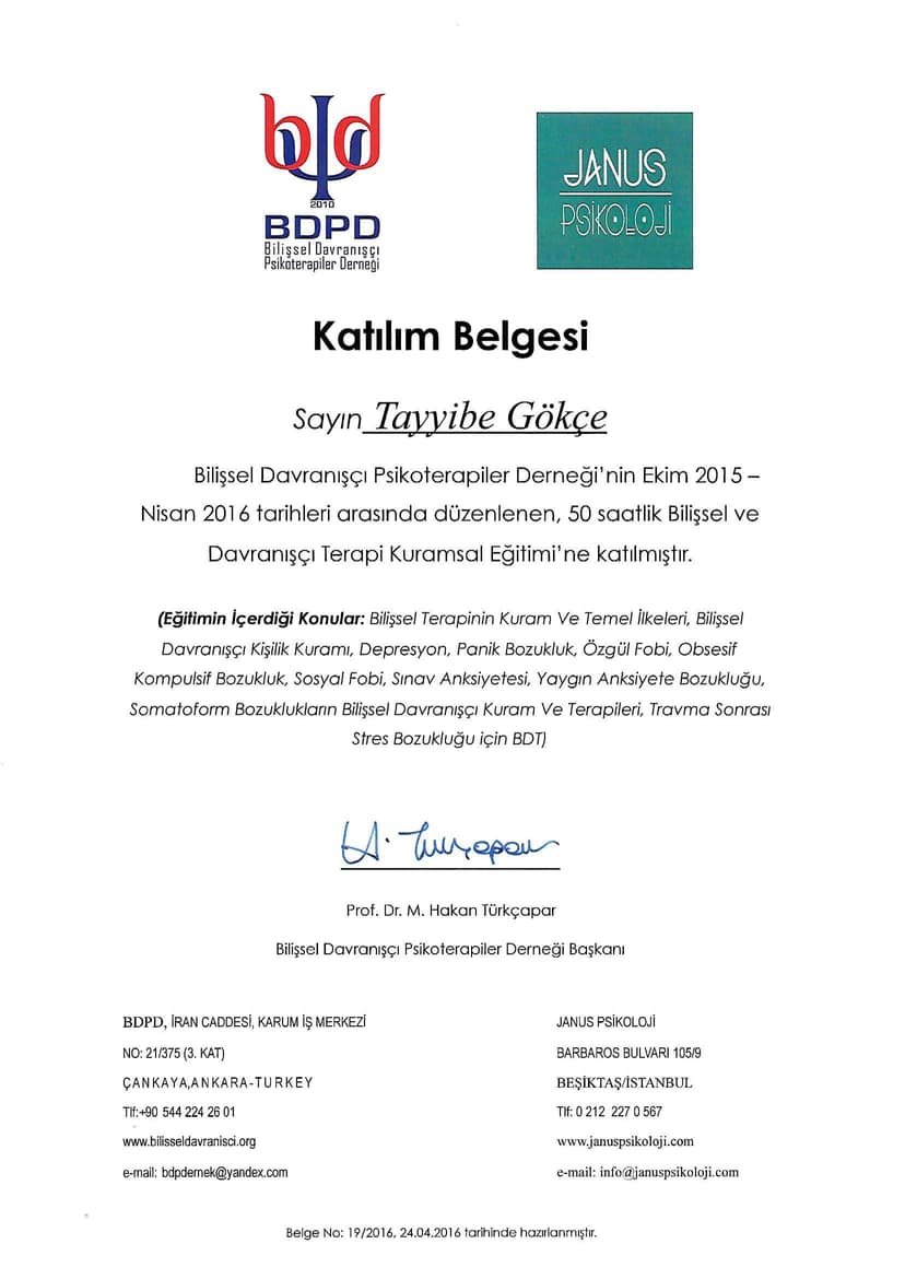 BİLİŞSEL DAVRANIŞÇI TERAPİLER EĞİTİMİ