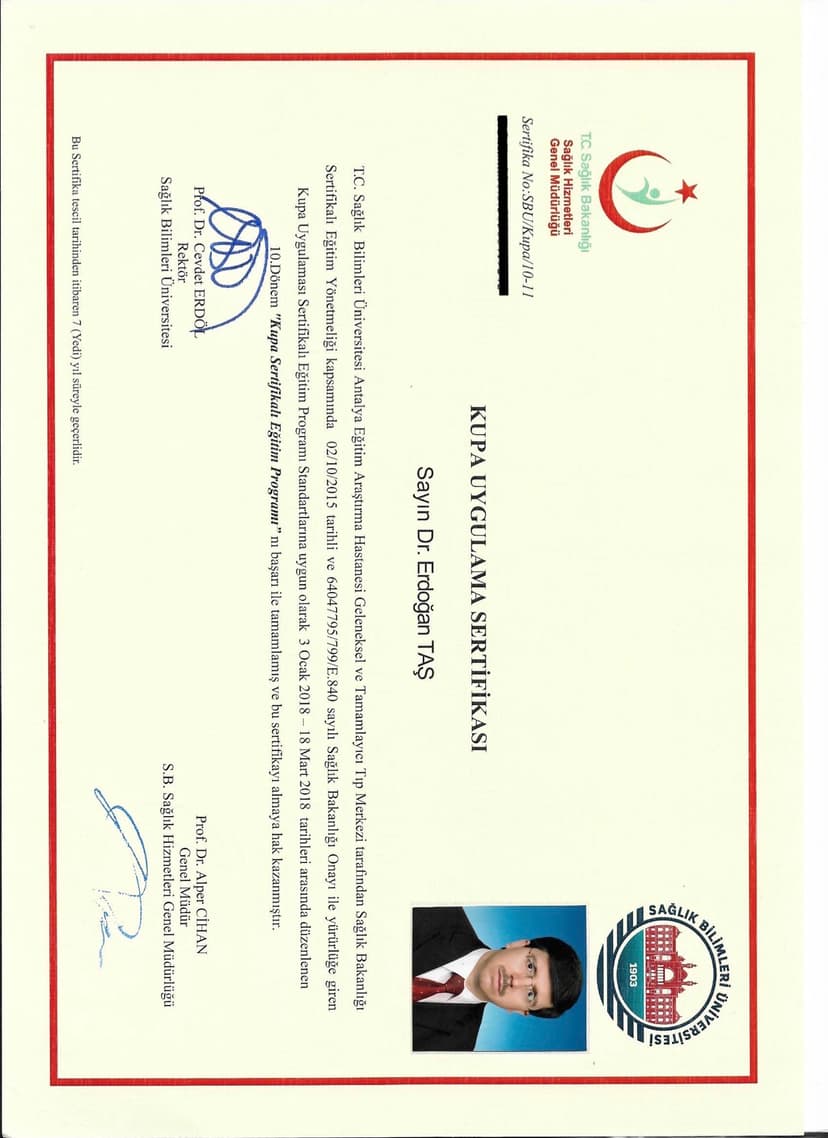 Hacamat Kupa Uygulama Sertifikası Sağlık Bakanlığı