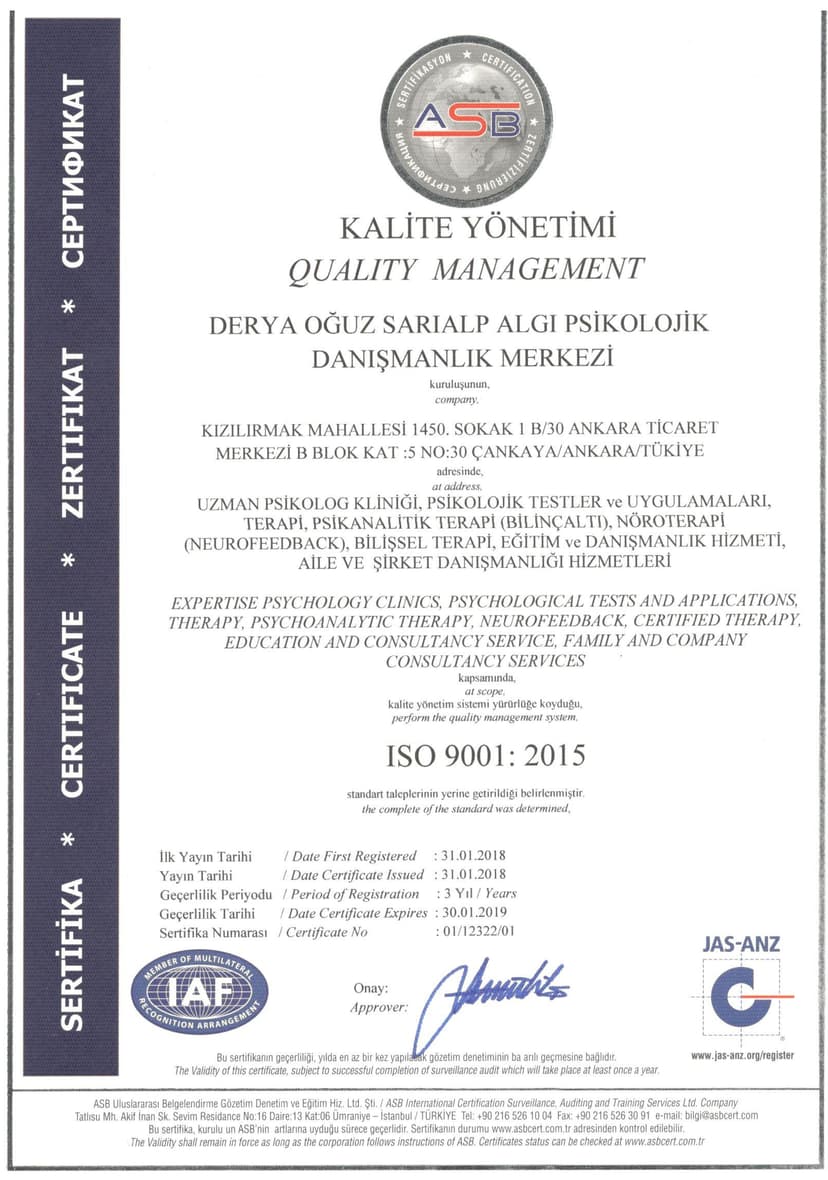 ISO 9001:2015 KALİTE YÖNETİM BELGESİ