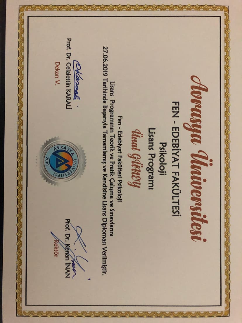 PSİKOLOJİ LİSANS DİPLOMASI