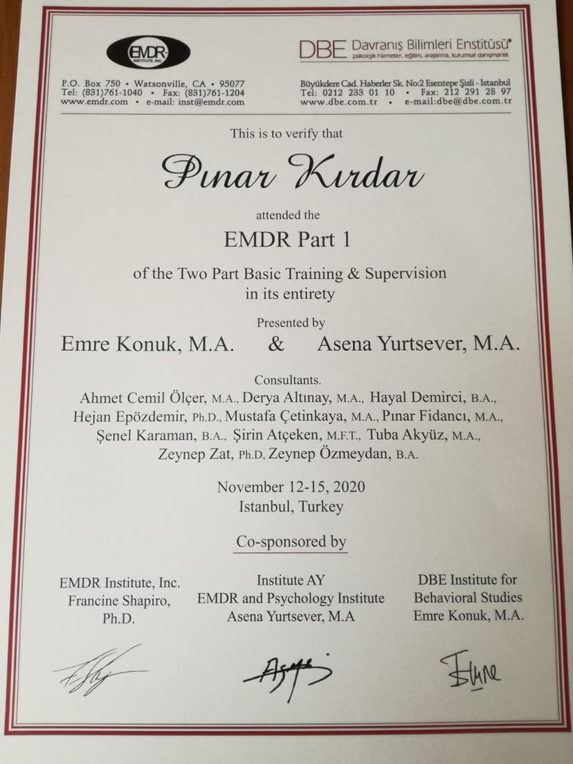 EMDR UYGULAYICI SERTİFİKASI
