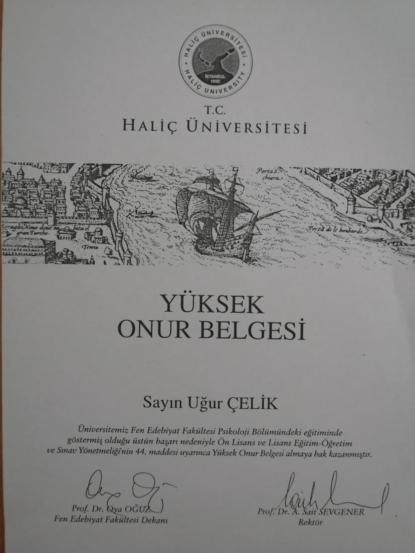 Lisans Eğitimi Yüksek Onur Belgesi