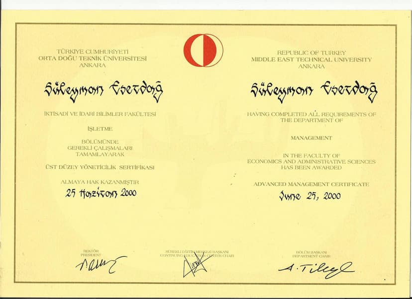 Üst düzey Yöneticilik Sertifikası
