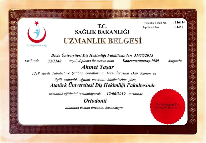 Ortodonti Uzmanlık Belgesi