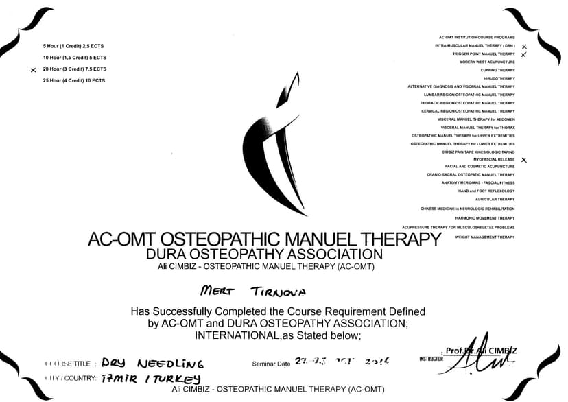 AC-OMT Osteopathic Manuel Therapy Dura Osteopathy Association - Dry Needling