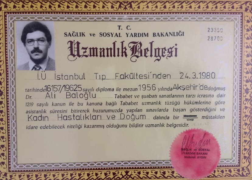 Sağlık ve Sosyal Yardım Bakanlığı Uzmanlık Belgesi İstanbul Ü. Tıp Fakültesi