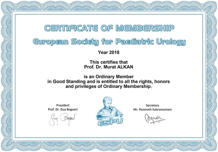 ESPU Membership Certificate 2018