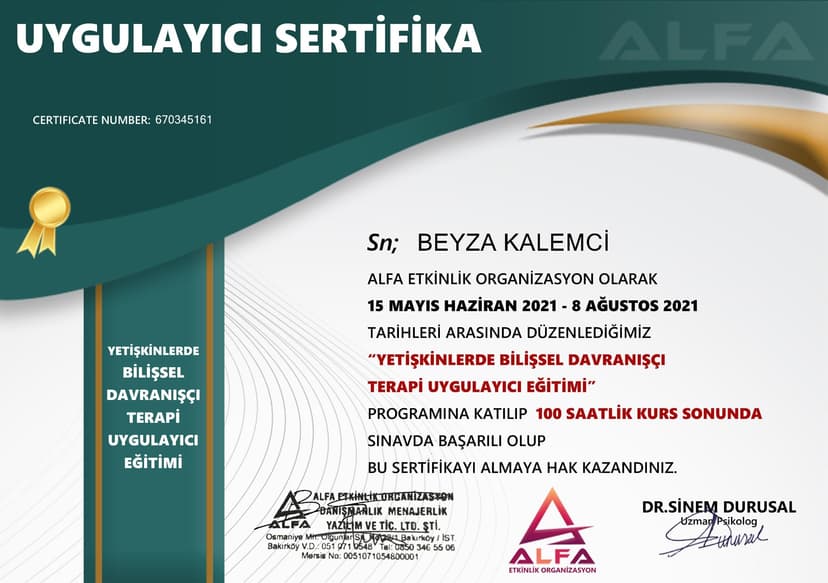 BİLİŞSEL DAVRANIŞÇI UYGULAYICI EĞİTİMİ