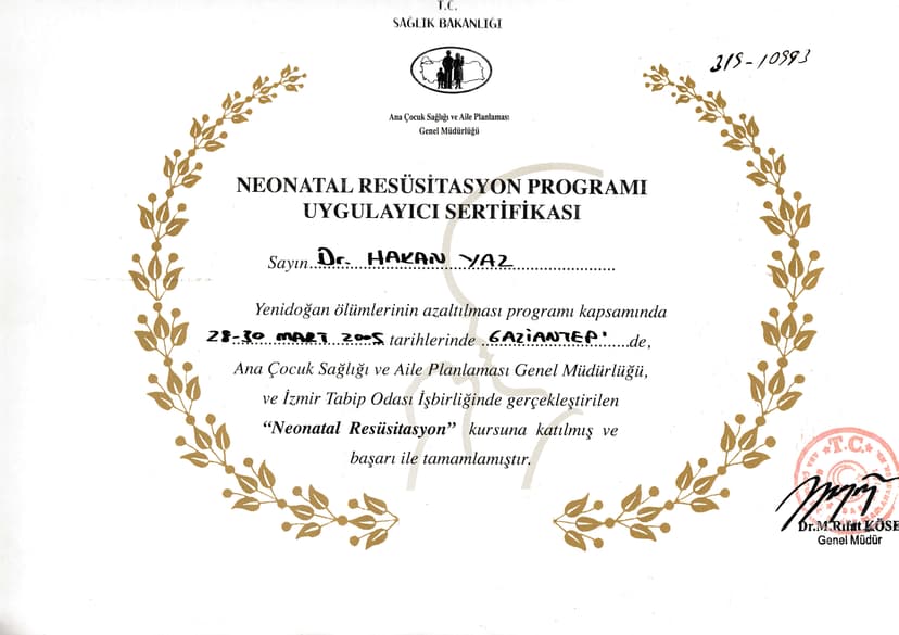 NEONATAL RESÜSİTASYON PROGRAMI UYGULAYICI SERTİFİKASI