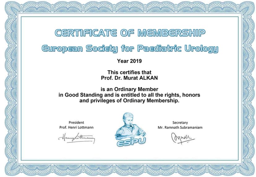 ESPU Membership Certificate 2019