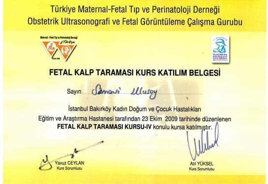 Fetal Kalp Taraması Kurs Katılım Belgesi