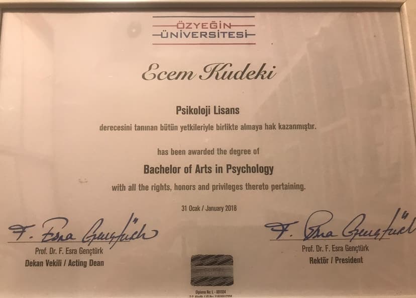 Özyeğin Üniversitesi Psikoloji Lisans Diploması