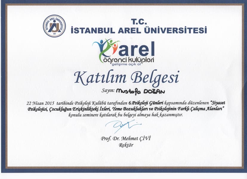 İstanbul Arel Üniversitesi-Katılım Sertifikası