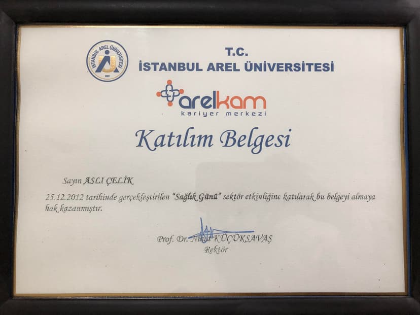 İstanbul Arel Üniversitesi Sağlık Günü Katılım Belgesi