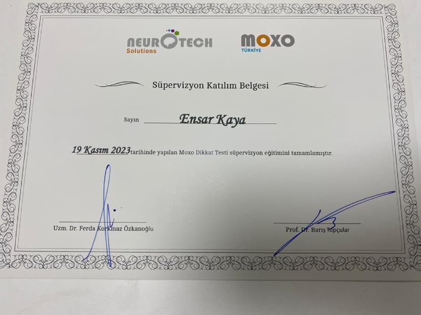 Moxo Dikkat Testi Süpervizyon Sertifikası