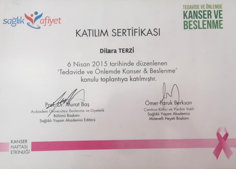 Tedavi ve önlemde kanser ile beslenme eğitim sertifikası