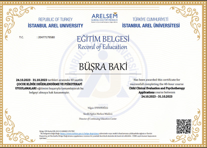 ÇOCUK KLİNİK DEĞERLENDİRME VE PSİKOTERAPİ UYGULAMALARI