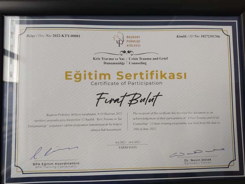 Kriz Travma ve Yas Danışmanlığı Uygulayıcı Sertifikası