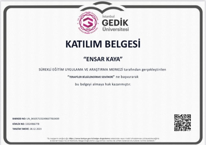 Terapi Bilgilendirme Sertifikası
