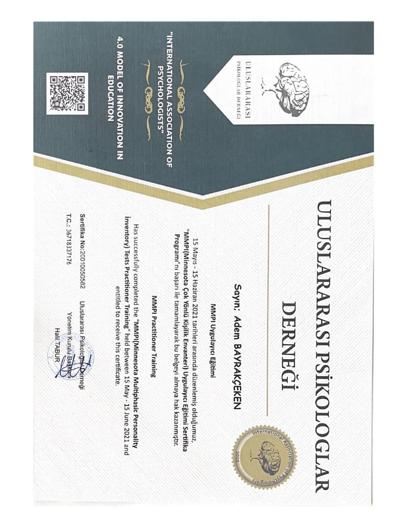 MMPI(Minnesota Çok Yönlü Kişilik Envanteri) Uygulayıcı Eğitimi Sertifika