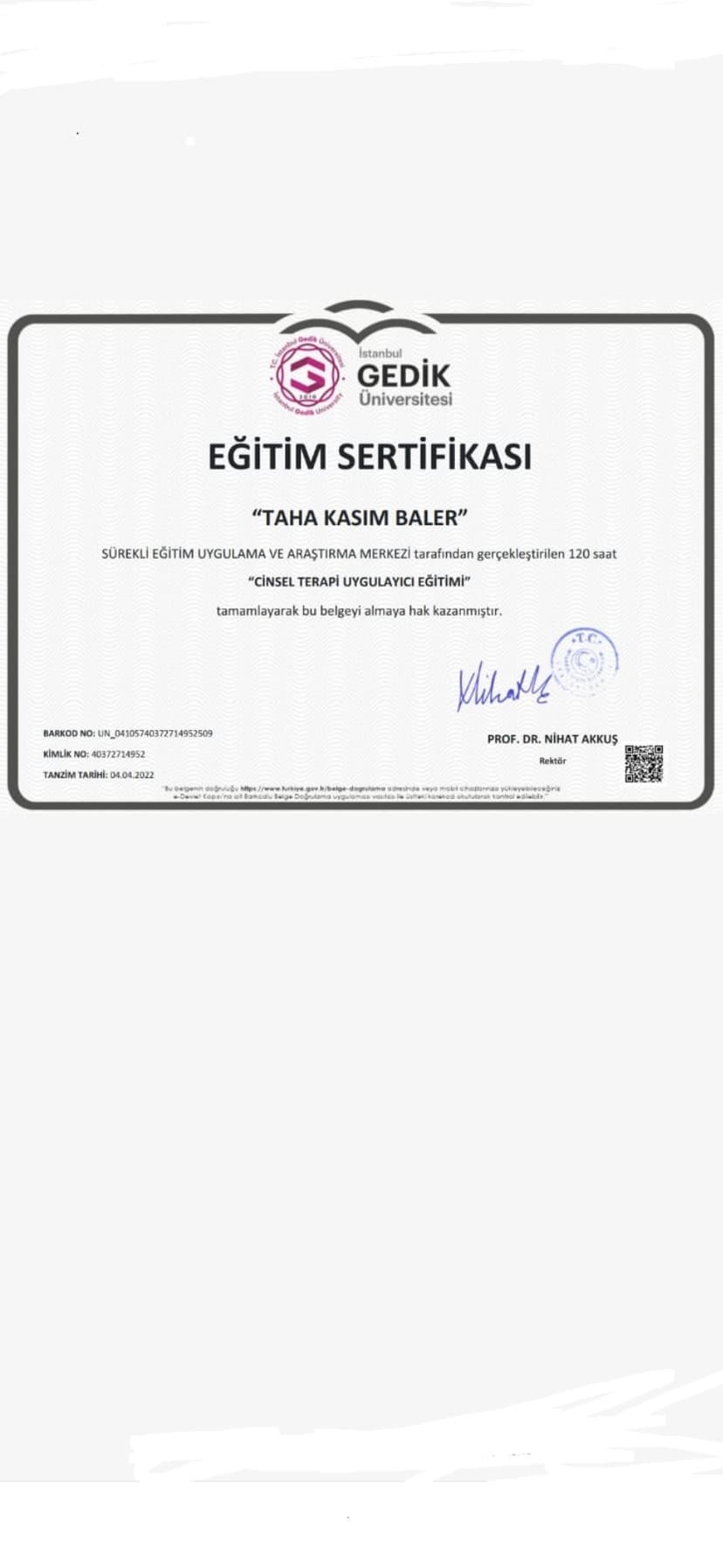 Cinsel Terapi Uygulayıcı Eğitimi İstanbul Gedik Üniversitesi