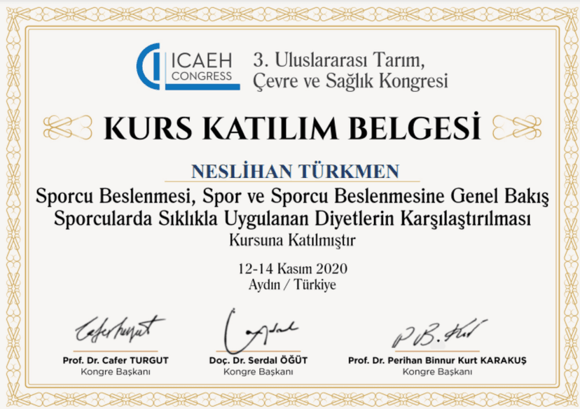 SPORCU BESLENMESİ, SPOR VE SPORCU BESLENMESİNE GENEL BAKIŞ, SPORCULARDA SIKLIKLA UYGULANAN DİYETLERİN KARŞILAŞTIRILMASI KURSU