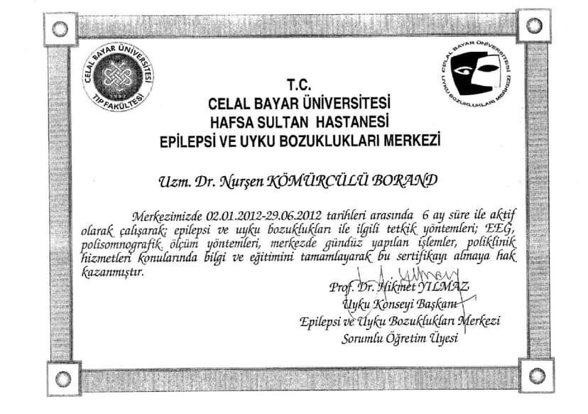 EEG VE POLİSOMNOGRAFİ SERTİFİKASI