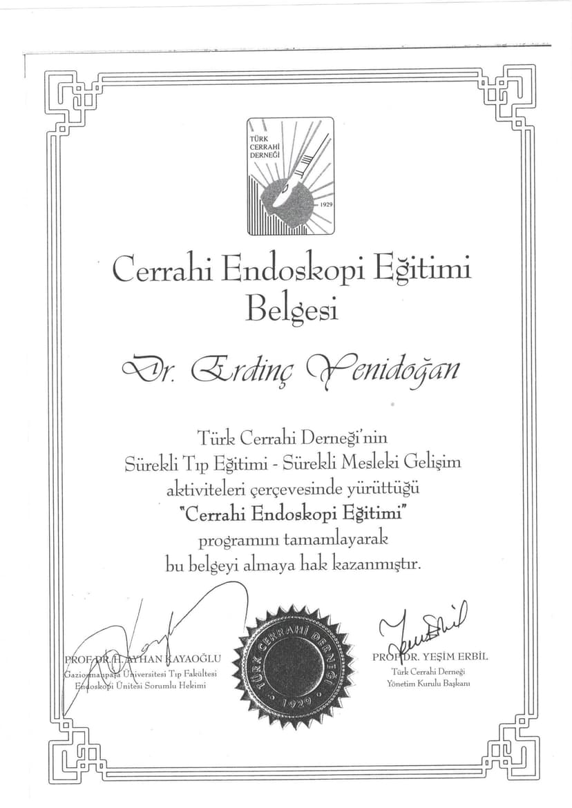 Cerrahi Endoskopi Eğitimi Belgesi