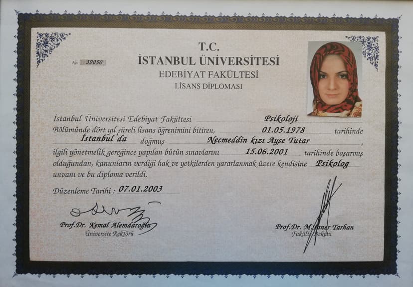 İstanbul Üniversitesi Psikoloji Lisans Diploması
