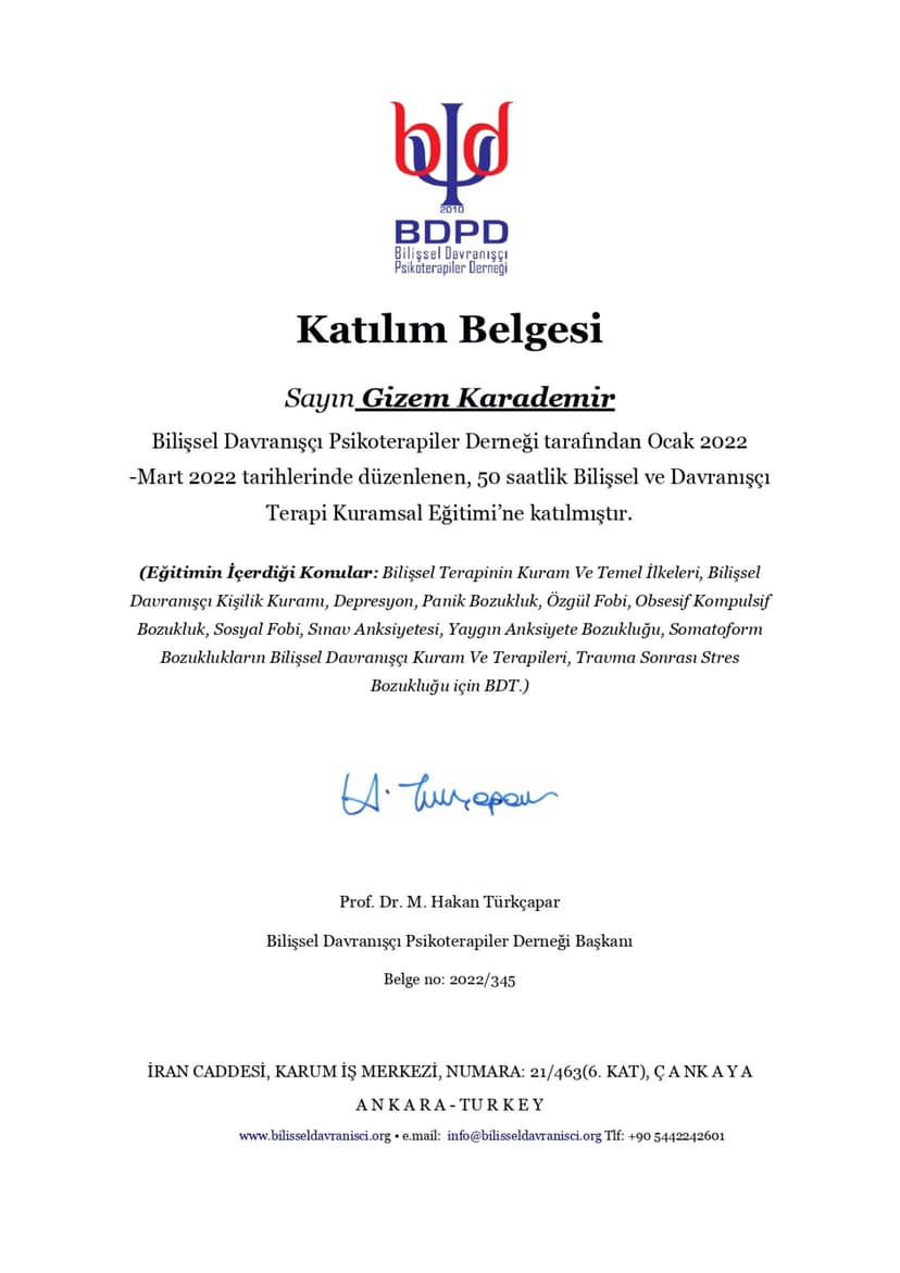 BİLİŞSEL DAVRANIŞÇI TERAPİ